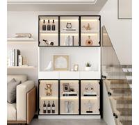 boorbin Armario de cristal para puerta, 200 cm de alto, armario de vitrina blanco con luces LED, estantería multialmacenamiento, para colección, dormitorio, salón, oficina, color blanco, marco de
