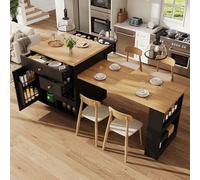 boorbin Armario isla de cocina multifuncional con mesa extensible, 122,5 - 195,5 cm, soporta hasta 60 kg, color negro
