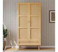 boorbin Armario Moderno de 2 Puertas con Barra, Aspecto de Malla de ratán, Tapa Inferior abatible, Tablero de partículas + ratán PE, Estilo Natural para Dormitorio y salón