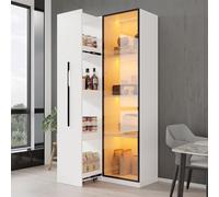 boorbin Armario Multifuncional de 160 cm de Altura: librería y Vitrina con Puertas de Cristal Templado, Marco de Aluminio, 1 Puerta, 1 cajón Lateral, con Ruedas e iluminación LED