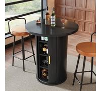 boorbin Mesa de bar redonda con espacio de almacenamiento, 91,6 cm de altura, con armario, aspecto de madera, soporta hasta 75 kg, para bar y salón (negro)