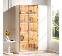 boorbin Vitrina de cristal de 165 cm de altura, con iluminación LED, multicolor, ajustable, con cristal de seguridad, estantes ajustables y protección antivuelco, armario de vino
