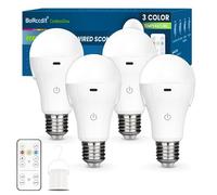 BoRccdit Bombilla recargable de 15 W LED 60 W equivalente, 3 colores, regulable con control remoto, batería recargable USB de larga duración de 24 horas, sin cable para apagones, camping, armarios