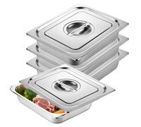 BORDEAG Juego de 3 recipientes gastronorm de acero inoxidable para empanar con tapa, bandeja para empanar rectangular GN 1/2, 32,5 x 26,5 x 6,5 cm, apilable, para marinar carne, chuletas