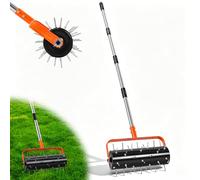 BORDRISE Rodillo Aireador de Césped Manual con Clavos en Espiral, Varilla Regulable para jardín, Clavos Soldados firmemente; Rodillo rellenable para Mayor Profundidad; Varilla Extensible