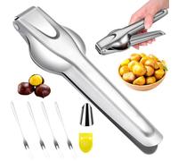 BORISCA Abridor de Castañas Acero Inoxidable Herramientas para la Cocina Cortador de Castañas en Cruz Chestnut Cutter Opener para Nuez con Protector de Dedos y Tenedor Pinza Castaña Juego