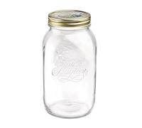 Bormioli Bote con Tapa, transparente, 1.5l | Oro, Vidrio, forma redonda, acabado brillo, 1,5 L, cierre de rosca, apto para microondas, apto para frigorífico
