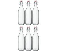 Bormioli Giara - Conjunto de 6 botellas de cristal con cierre abatible y 1.000 ml de capacidad, altura total xx, perfectas para rellenar con aceite, personalizar licores o servir agua, zumos y vinos