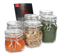 Bormioli Rocco Fido - Juego de 6 tarros de cristal con cierre de clip (0,5 L, 0,75 L, 1 L, con cierre de clip, accesorios de cocina)