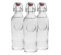 Bormioli Rocco Officina 1825 Vintage Botella de vidrio con tapa abatible - 1200ml - transparente - 3 unidades