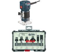 Bosch 06016A0020 550W-GKF 500 Fresadora de cantos + Set de Brocas Fresadoras para Recortes y Bordes de 6 Piezas (para madera, vástago de Ø 8 mm, Accesorios Fresadoras)