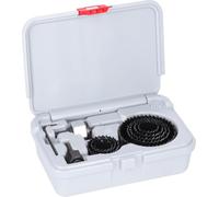 Bosch 14x Set Sierras Corona p/ Madera/Yeso c/ Broca Centr. | para Cartón-yeso, Madera blanda, Ø 22, 25, 29, 35, 38, 44, 51, 68 mm, Professional Accesorios Taladro