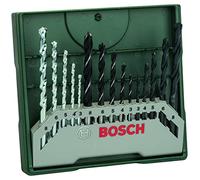 Bosch 15 uds. Set de brocas Mini-X-Line (para madera, mampostería y metal, accesorios para taladro)