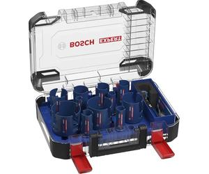 Bosch 15x Set universal de sierras de corona EXPERT Construction Material PC Plus (para Madera blanda, Aglomerado, Ø 20, 22, 25, 32, 35, 40, 44, 51, 60, 68, 76 mm, Professional Accesorios Taladro)