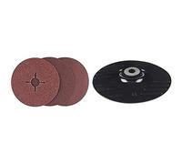 Bosch 2 609 256 254 - Juego de Discos Lijadores de Fibra de 12 Piezas Para Amoladora Angular, Corindón + 2 609 256 257 - Plato Lijador Para Amoladoras Angulares, Sistema de Sujeción, 125 Mm