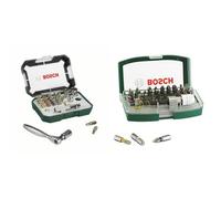 Bosch 2607017322 - Conjunto de 26 unidades para atornillar (con vasos y llave de carraca) + 2 607 017 063 - Set con 32 unidades para atornillar (incluye puntas de seguridad) - 130 x 67 x 45
