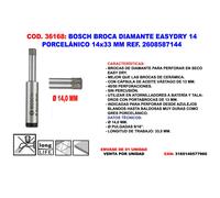 Bosch Professional - Broca de diamante para perforación en seco Easy Dry Best for Ceramic, 14 x 33 mm