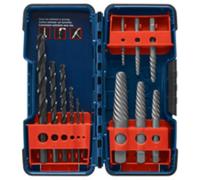 BOSCH BSPE6D - Juego surtido de 12 piezas de flauta en espiral, extractor de tornillos de acero de alto carbono y brocas de óxido negro, ideal para quitar tornillos, pernos, sujetadores