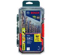BOSCH CO14B - Juego surtido de 14 piezas con caja incluida, cobalto M42 brocas de metal con vástago tres planos para aplicaciones de perforación en acero inoxidable, hierro fundido, titanio, metal de