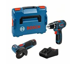 Bosch Combo Kit GSR 12V-15 + GWS 12V-76 con 2 baterías de 2Ah y cargador en L-BOXX