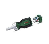 Bosch Destornillador de carraca mango ancho, 6 puntas PZ1/2 PH2 SL4 TX25 HEX5, portapuntas magnético