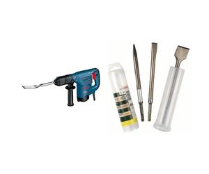 Bosch GSH 3 E - Martillo perforador (8,9 cm, 37,6 cm, 20,8 cm, 3,5 kg) + Conjunto de 3 cinceles SDS-plus