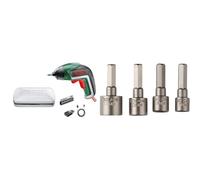 Bosch Home and Garden Bosch IXO Básico - Destornillador (3.6 V, en caja de plástico), 5 Generación + Juego de llaves de tubo (pack de 4)
