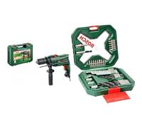 Bosch Home and Garden Taladro percutor eléctrico EasyImpact 600 (600 W, en maletín de transporte) + 34 uds. Set de puntas de atornillar y brocas X-Line (para madera, mampostería y metal)