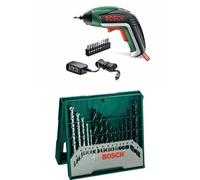 Bosch IXO - Atornillador a batería IXO Basic + Pack con 15 brocas para metal, piedra y madera, perforación 3- 8 mm