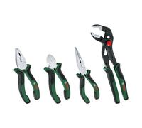 Bosch Juego de 4 alicates (alicates de corte lateral, universales, de punta larga y de pico de loro precisos y de gran duración; empuñadura suave antivibración y ergonómica; superficie niquelada)