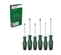 Bosch Juego de 6 destornilladores para bricolaje, acero S2, agarre suave, punta magnética
