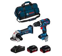 BOSCH Kit 18V BK2010BAG (Taladro Percutor GSB 18V-60 C + Amoladora GWS 18-125 V-LI + 2 Baterías de 4,0 Ah + Cargador + Bolsa)