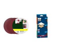 Bosch - Paquete de 25 lijas para lijadoras excéntricas (Ø 125 mm, grano 80/120/240) + 3x Tacos Expert S471 convencionales (para Madera blanda, Pintura sobre madera, 69 x 97 x 26 mm accesorios)
