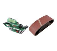 Bosch PBS 75 A - Lijadora de Banda (710 W, 1 banda lijadora K 80) + Paquete de 9 lijas para lijadoras de banda (75 x 533 mm, grano 60, 80, 100)