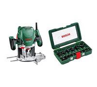 Bosch POF 1200 AE - Fresadora de superficie, fresa de ranurar, adaptador de aspirar, llave de boca,casquillo copiador, tope paralelo + Bosch 2607019469 - Pack de 15 fresas con inserción de 8 mm