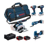 Bosch PRO 18V System Combo Kit: GSR 18V-65, GDX 18V-285, GKS 18V-57, GOP 18V-34, GST 18V-125 S, 2x GBA 5.0Ah, GAL 12V-18V-80, L-BAG