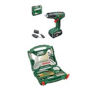 Bosch Profesional atornillador a batería EasyDrill 18V-40, 1 batería de 2,0 Ah, sistema de 18 V, en maletín de transporte + Bosch 70 uds. Set de brocas y puntas de atornillar X-Line de titanio