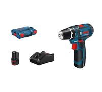 Bosch Professional 12V System atornillador a batería GSR 12V-15 (in argador rápido GAL 12V-40, 2 bandejas para L-BOXX, 2 baterías GBA 12V 2.0Ah, L-BOXX)