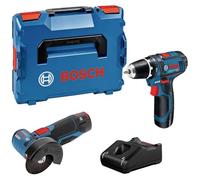 Bosch Professional 12V System Combo Kit: amoladora angular GSR 12V-15 + atornillador GWS 12V-76 (incl. 2 baterías 2.0Ah, cargador GAL 12V-40, L-BOXX)