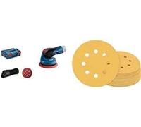 Bosch Professional 12V System GEX 12V-125 - Lijadora excéntrica a batería (Ø 125 mm, sin batería, en L-BOXX) + 50x Lijas Expert C470 (para Madera dura, Pintura sobre madera, Ø 125 mm, grano 80)