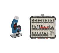 Bosch Professional 12V System GKF 12V-8 - Fresadora de cantos a batería (pinzas Ø 6 mm / 8 mm, sin batería, en caja) + Set Mixto de Brocas de 30 Piezas (para madera, vástago de Ø 8 mm, Accesorios)