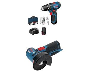 Bosch Professional 12V System GSB 12V-15 - Taladro percutor a batería - Amazon Exclusive + Bosch Professional 12V System GWS 12V-76 - Miniamoladora angular a batería