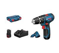 Bosch Professional 12V System taladro con percusión a batería GSB 12V-15 (incl. 2 baterías GBA 12V 2.0Ah, GAL 12V-40, funda, 2 bandejas L-BOXX, L-BOXX)