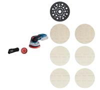 Bosch Professional 18V System GEX 18V-125 - Lijadora excéntrica a batería (Ø 125 mm, en caja) + 7 piezas Kit de iniciación Expert M480 (para Madera dura, Pintura sobre madera, grano 80/120/180)
