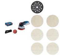 Bosch Professional 18V System GEX 18V-125 - Lijadora excéntrica a batería (Ø 125 mm, en L-BOXX) + 7 piezas Kit de iniciación Expert M480 (para Madera dura, Pintura sobre madera, grano 80/120/180)