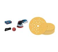Bosch Professional 18V System GEX 18V-125 - Lijadora excéntrica a batería (Ø plato 125 mm, sin batería, en L-BOXX) + 50x Lijas Expert C470 (para Madera dura, Pintura sobre madera, Ø 125 mm, grano 80)