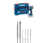 Bosch Professional 18V System GSB 18V-45 - Taladro percutor a batería (L-BOXX), Azul + Bosch Professional Set 6 Unidades de Brocas y cinceles SDS Plus Ligero