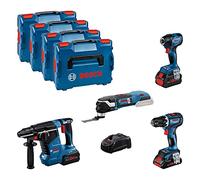Bosch Professional 18V System GSR 18V-90 C +GDR 18V-210 C +GBH 18V-24 C +GOP 18V-28 - Set atornillador +ator. impacto +martillo +multiherramienta (2 bat. ProCORE 5.5Ah, 1 bat. ProCORE 4.0Ah, L-BOXX)