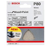 Bosch Professional 2608621189 Hojas de lija M480 triangulares Best for Wood and Paint , madera y pintura, grano P80, accesorios para lijadora delta, 5 piesas