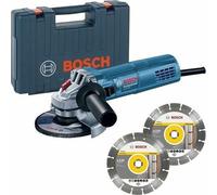 Bosch Professional Amoladora angular 125 mm con 880 W, 2 discos diamantados y caja